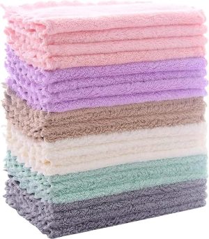 24 Pack Kitchen Dishcloths - Does Not Shed Fluff - Reusable Dish Towels, Dish cloths, Super Absorbent Coral Fleece Cleaning Cloths, Nonstick Oil Washable Fast Drying, 7 x 9 Inch (Multicolor) | Reusable Coral Fleece Cloths Washable Fast Drying and Easy to Clean for Dishwashing Kitchen Counters and Everyday Wiping