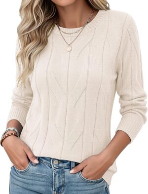 Zeagoo Womens Sweaters Long Sleeve Crewneck Cable Knit Pullover Fall Tops Casual Dressy Business Clothes Loose Fit Soft Cute Sweater Winter Outfits