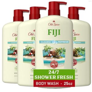 Old Spice Body Wash for Men, 24/7 Shower Fresh with Lasting Scent, Cleanse & Refresh, Gentle on Skin, Vitamin B3, Fiji with Palm Tree + Coconut Scent, 25 oz (Pack of 4)