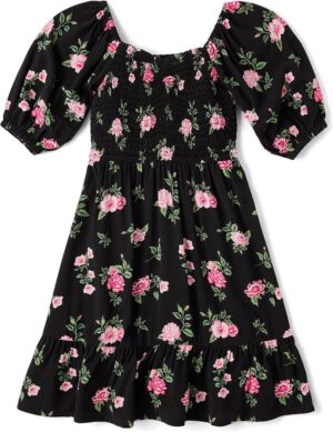 The Children's Place girls Floral Smocked Babydoll Dress