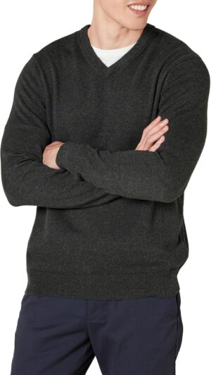 Amazon Essentials Men's Regular Fit Cotton V-Neck Pullover Sweater (Available in Big & Tall)