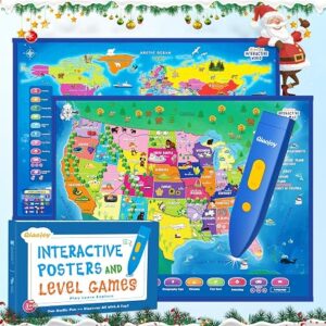 Qiaojoy Bilingual Interactive Kids Talking USA Map World Map for Learning Geography Toys Games Educational Electronic Map Personalized Gift/Toys for 4 5 6 7 8 9 10 Year Old Girls/Boys