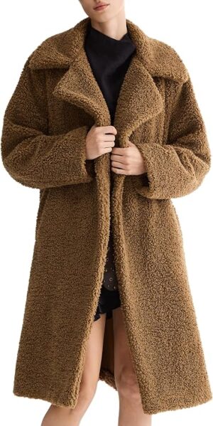Orolay Women's Oversized Fuzzy Fleece Mid-Length Sherpa Teddy Coat