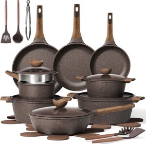 CAROTE 26pcs Pots and Pans Set, Nonstick Cookware Sets Induction Kitchen Cooking Set, Special Texture Design, Ultra Durable, Easy Food Release, Even Heating, with Frying Pans Set