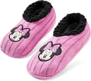Disney Ballerina Slippers for Women, Teens with Sherpa Lining, Knitted Non-Slip House Shoes Size 4-9, Gifts for Women