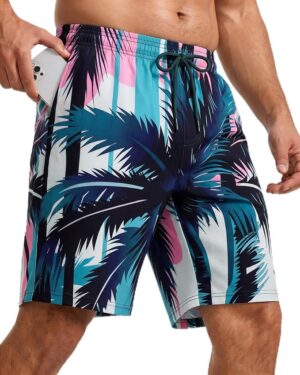Yufawow Men Swim Trunks 9 Inch with Mesh Lining Breathable Quick Dry Drawstring Pockets for Summer Beach Pool Board