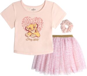 Disney Girls 3pc T-Shirt, Skirt & Scrunchie Set Toddler to Big Kid Sizes (2T - 14-16)