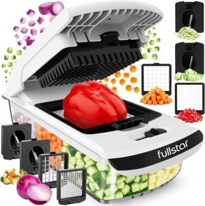 Fullstar Pro Original Vegetable Chopper & Spiralizer, Kitchen Prep Tool 4 in 1 Veggie Slicer, Onion & Fruit Cutter with Sharp Stainless Steel Blades & Container, All-in-One Food Prep Tool (White)