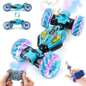 Gesture Sensing RC Stunt Car, 4WD Remote Control Toy with Dual Spray 2.4GHz All-Terrain Off-Road Vehicle with Lights & Music, Boys Toys Age 6 -12 Year Old for Birthday Gifts