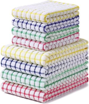 Homaxy Kitchen Towels and Dishcloths Set, Set of 8, Blue/Yellow/Red/Green | Cotton Terry Kitchen Dish Towels, Super Soft and Absorbent Dish Cloths, 16 x 25 and 12 x 12 Inches