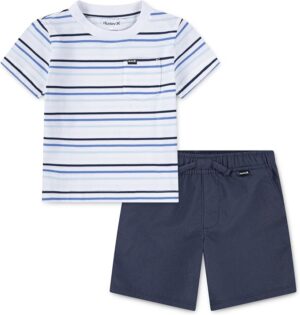 Hurley Baby and Toddler Boys' Soft Basic Cloud Slub T-Shirt and Shorts 2-Piece Outfit Set