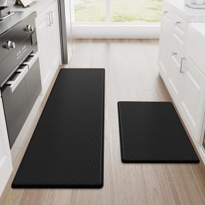 StepRite Kitchen Mats for Floor, 2-Piece Anti-Fatigue Kitchen Rugs, Black | 17.3" x 30" + 17.3" x 47", cushioned comfort, water-resistant, easy to clean, non-slip bottom, kitchen floor, standing desk