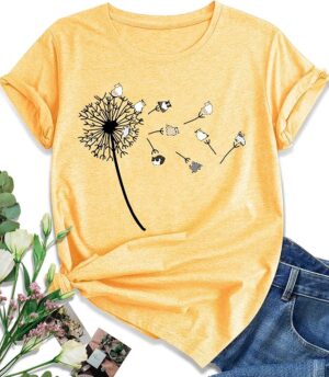 Dandelion Graphic Floral T-Shirt for Women Boho Wildflowers Tee Tops
