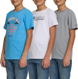 AEROPOSTALE Boys 3-Pack Cotton Graphic Tees, Short Sleeve Tshirts, 4-16 Soft Cotton Blend, Crewneck Fit, Mixed Graphic Prints, 3-Pack Value, Summer Active Shirts