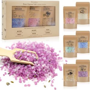 Bath Salts for Women Relaxing, Anniversary Birthday Gift Set, 6 Individually Wrapped with Natural Sea Salt, Minerals and Dried Flowers, Spa Bath & Foot Soak, Self Care for Women and Men, 6 Scents