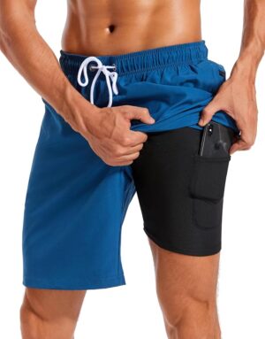 Mens Swim Trunks 9" Bathing Suit Board Beach Shorts Swimwear Compression Liner,Quick Dry,2 Zipper Pockets,Waterproof,Elastic Waistband,Drawstring Closure,Lightweight