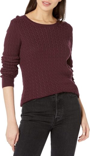 Amazon Essentials Women's Lightweight Cable Knit Long Sleeve Sweater