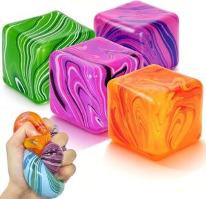 4 Pack Fidget Toys, Squishy Cube, Cube Squishy for Anxiety & Stress Relief for Adults, Slow Rise Sensory Stress Balls, Classroom Prizes