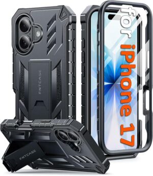 FNTCASE for iPhone 17 Case with Built-in Screen Protector and Kickstand 20FT Military-Grade Drop Protection, Anti-Slip Matte Textured, Rugged Heavy Duty Shockproof TPU Protective Cover