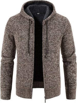 Mens Big and Tall Fleece Jacket Fashion Long Sleeve Warm Plush Sweater Coat Cable Knit Full Zip Cardigan Sweater