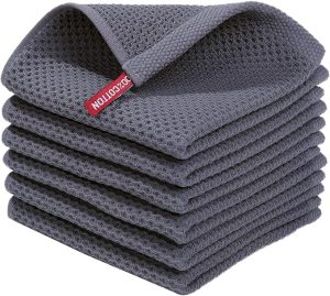 Homaxy 100% Cotton Waffle Weave Kitchen Dish Cloths 6-Pack, Dark Grey | 12 x 12 Inches, Ultra Soft Absorbent Dish Towels, Quick Drying Dish Rags with Hanging Loop