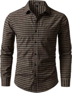 LucMatton Men's Long Sleeve Plaid Button Down Dress Shirt