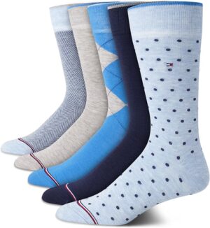 Tommy Hilfiger Mens 5 Pack Lightweight Patterned Long Dress Socks