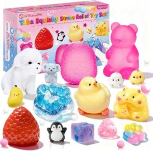 15Pcs Taba Squishies Kit, Squishies Fidget Toys Including Strawberry, Cat Paw, Hamster Toy, Stress Relief Toys Party Favors for Kids, Sensory Toys Birthday Easter Gifts