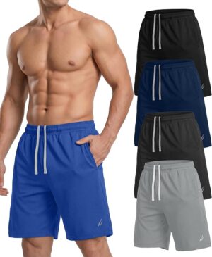 5 Pack Breathable Mesh Men's Athletic Shorts Loose-Fit Running Gym Shorts Lightweight Activewear Knit Workout Shorts with Pockets 8-Inch Inseam Elastic Waistband with Drawstring