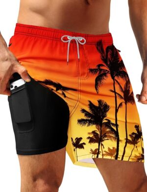APTRO Mens Swim Trunks with Compression Liner 5 inch Inseam Quick Dry 2 in 1 Swimming Board Shorts Beach with Zipper Pockets