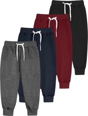 Resinta 4 Pack Toddler and Boys Joggers Sweatpants Cotton Kids Active Pants with Drawstring Casual Athletic Clothes