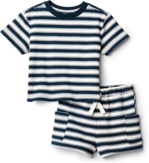 Amazon Essentials x Sofia Grainge Babies, Toddlers, and Boys' T-Shirt and Short Play Set, Multipacks