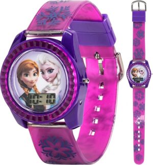 Disney Frozen Kids Digital Watch – Anna & Elsa LCD Timepiece, Purple Printed Strap, Easy-Read Display, Lightweight & Comfortable – Fits Wrists 5.5" to 8"