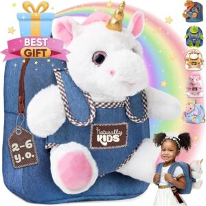Naturally KIDS Unicorn Backpack, Toys for 2 Year Old Girl Birthday Gift 2-in-1 Toddler backpack w. Plush Unicorn Toy, Kids Gift 2 3 4 5 6 Unicorn Toys for 3 Year Old Girl, Girls Age 4-6, Christmas