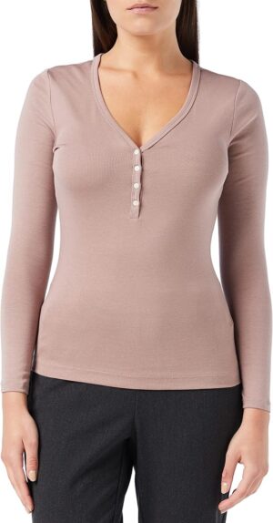 Amazon Essentials Women's Ribbed Knit Long Sleeve Henley Slim Fit T-Shirt