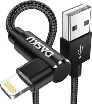 90 Degree iPhone Charging Cable [MFi Certified] Lightning Cable 10FT 2 Pack Nylon Braided Heavy Duty Fast Right Angle iPhone Charger for iPhone 14 13 12 11 SE X XS XR 8 7 6, iPad Pro, Air, mini - Black