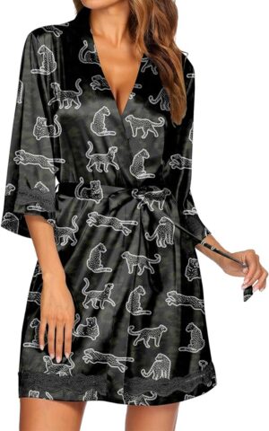 Ekouaer Women Silky Satin Robe Lace Bridesmaid Bathrobes Kimono Loungewear