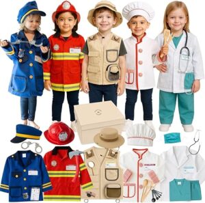 5-1 Kids Dress Up Clothes & Pretend Play Costumes for Ages 3-7 | Cute Role Play Dress Up Costumes for Boys & Girls with Matching Accessories & Storage Trunk