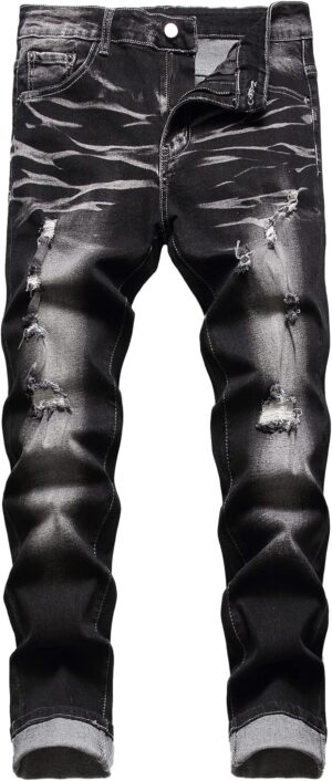 JUNBAOSS Men's Slim Fit Stretch Jeans Ripped Skinny Jeans for Men, Distressed Straight Leg Fashion Comfort Flex Waist Pants