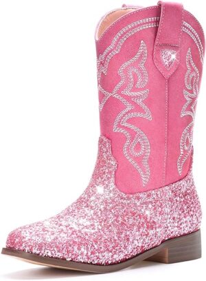 Cowboy Boots for Girls and Boys - Western Cowgirl Boots Unisex Mid Calf Riding Shoes for Toddler Little Kid/Big Kid