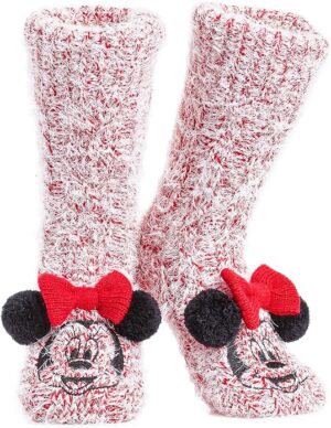 Disney Slipper Socks for Women & Teens US Size 4-9, Soft Fleece Bed Socks, Sherpa Lined & Non Slip Grip Pads, Gifts for Her