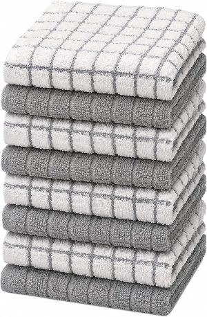 Bumble Dish Cloths (8-Pack), 100% Cotton Kitchen Towels, 12"x12" - Gray | 405 GSM | Soft, Highly Absorbent & Durable Dish Towels for Kitchen