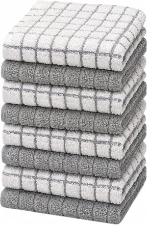 Bumble Dish Cloths (8-Pack), 100% Cotton Kitchen Towels, 12"x12" - Gray 405 GSM | Soft, Highly Absorbent & Durable Dish Towels for Kitchen