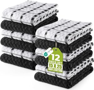 Utopia Kitchen Towels 12 Pack 15x25 Inch 100% Cotton Popcorn Terry Super Soft, Absorbent, Tea and Bar Towel Set, Linen Dish Towels, Multipurpose Kitchen Use