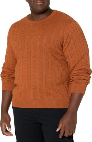 Amazon Essentials Men's Crewneck Cable Cotton Pullover Sweater