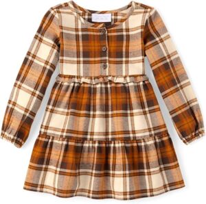 The Children's Place Baby Girls' Plaid Flannel Woven Tiered Dress