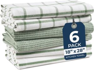 LANE LINEN Dish Towels for Kitchen 100% Cotton Tightly Woven 6 Pack - Olive Absorbent Towels For Kitchen, Quick Drying Cotton Kitchen Hand Towels, Finished Edges, Great for Drying Hands & Wiping Spills