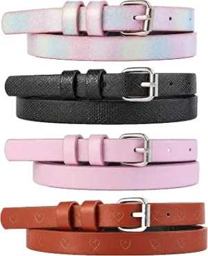 3 Pack Belts for Girls Rainbow Black Silver