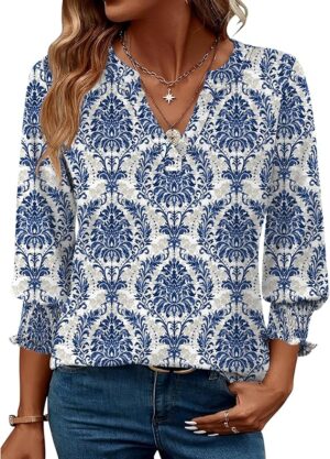 LOMON Women's 2026 Fashion Tops 3/4 Length Sleeve Business Casual Blouses Summer Tees Shirts S-4X