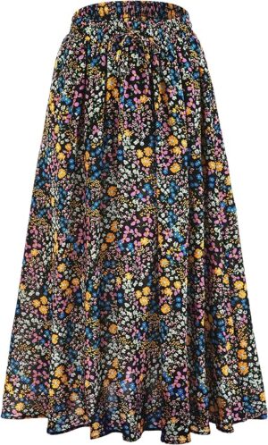Maxi Skirt for Women Floral Boho A-line Long Summer Skirts